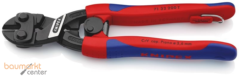 KNIPEX 71 32 200 T BK CoBolt� Kompakt-Bolzenschneider mit schlanken Mehrkomponenten-H�llen, mit integrierter Befestigungs�se zum Anbringen einer Absturzsicherung schwarz atramentiert 200 mm