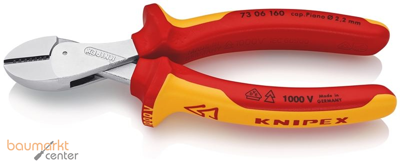 KNIPEX 73 06 160 X-Cut� Kompakt-Seitenschneider hoch�bersetzt isoliert mit Mehrkomponenten-H�llen, VDE-gepr�ft verchromt 160 mm