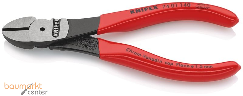 KNIPEX 74 01 140 SB Kraft-Seitenschneider mit Kunststoff �berzogen schwarz atramentiert 140 mm