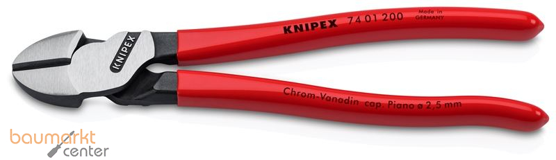 KNIPEX 74 01 200 SB Kraft-Seitenschneider mit Kunststoff �berzogen schwarz atramentiert 200 mm