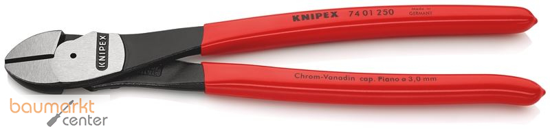 KNIPEX 74 01 250 SB Kraft-Seitenschneider mit Kunststoff �berzogen schwarz atramentiert 250 mm