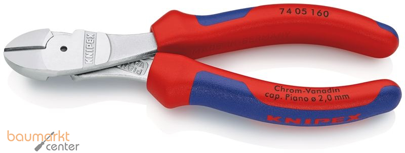KNIPEX 74 05 160 Kraft-Seitenschneider mit Mehrkomponenten-H�llen verchromt 160 mm