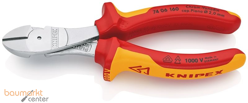 KNIPEX 74 06 160 Kraft-Seitenschneider isoliert mit Mehrkomponenten-H�llen, VDE-gepr�ft verchromt 160 mm