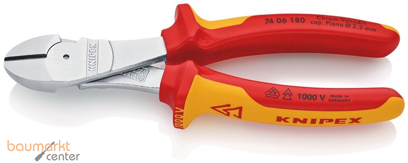 KNIPEX 74 06 180 Kraft-Seitenschneider isoliert mit Mehrkomponenten-H�llen, VDE-gepr�ft verchromt 180 mm