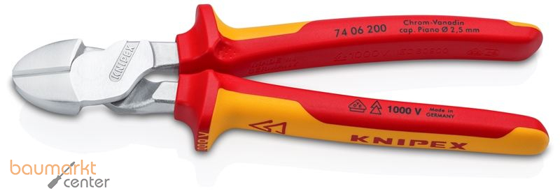 KNIPEX 74 06 200 SB Kraft-Seitenschneider isoliert mit Mehrkomponenten-H�llen, VDE-gepr�ft verchromt 200 mm