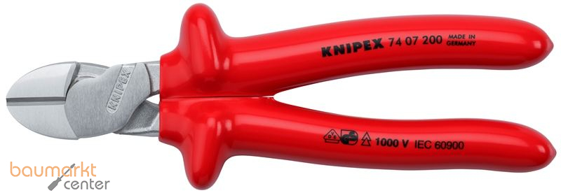 KNIPEX 74 07 200 Kraft-Seitenschneider tauchisoliert, VDE-gepr�ft verchromt 200 mm