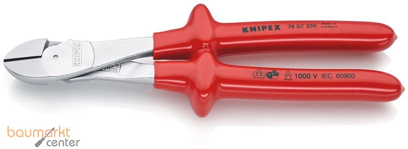 KNIPEX 74 07 250 Kraft-Seitenschneider tauchisoliert, VDE-gepr�ft verchromt 250 mm