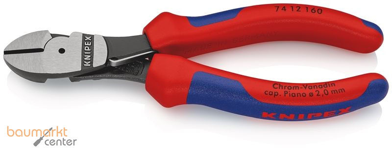 KNIPEX 74 12 160 SB Kraft-Seitenschneider mit Mehrkomponenten-H�llen schwarz atramentiert 160 mm