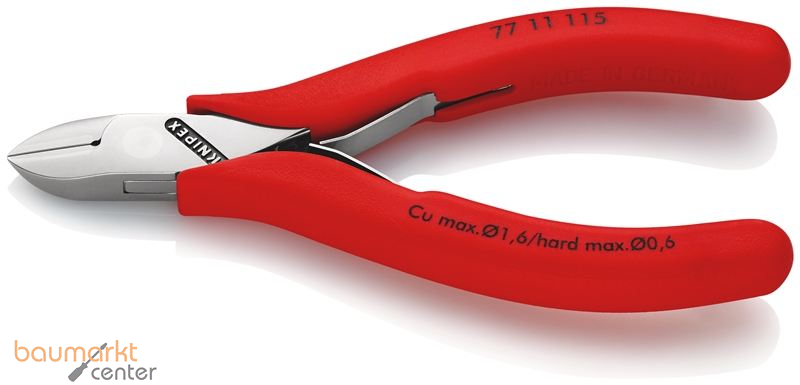 KNIPEX 77 11 115 Elektronik-Seitenschneider mit durchgestecktem Gelenk mit rutschhemmenden Kunststoff-H�llen 115 mm