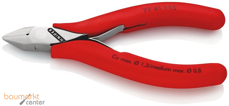 KNIPEX 77 41 115 Elektronik-Seitenschneider mit durchgestecktem Gelenk mit rutschhemmenden Kunststoff-H�llen 115 mm
