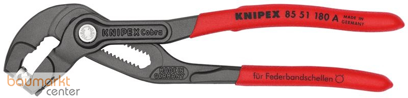 KNIPEX 85 51 180 A SB Federbandschellenzange mit rutschhemmendem Kunststoff �berzogen grau atramentiert 180 mm
