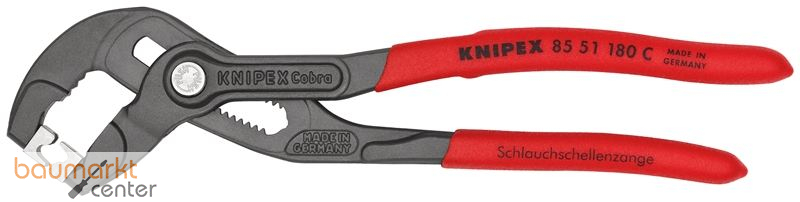 KNIPEX 85 51 180 C SB Schlauchschellenzange f�r Click-Schellen mit rutschhemmendem Kunststoff �berzogen grau atramentiert 180 mm