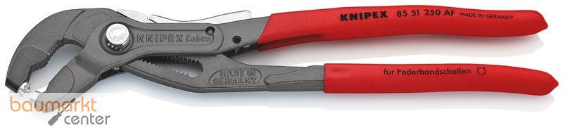 KNIPEX 85 51 250 AF Federbandschellenzange mit Feststeller mit rutschhemmendem Kunststoff �berzogen grau atramentiert 250 mm