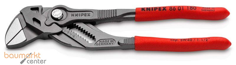 KNIPEX 86 01 180 Zangenschl�ssel Zange und Schraubenschl�ssel in einem Werkzeug mit rutschhemmendem Kunststoff �berzogen grau atramentiert 180 mm
