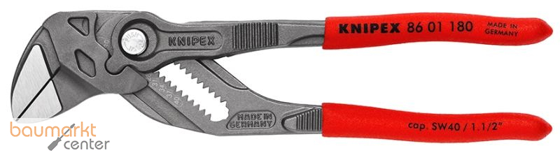 KNIPEX 86 01 180 SB Zangenschl�ssel Zange und Schraubenschl�ssel in einem Werkzeug mit rutschhemmendem Kunststoff �berzogen grau atramentiert 180 mm