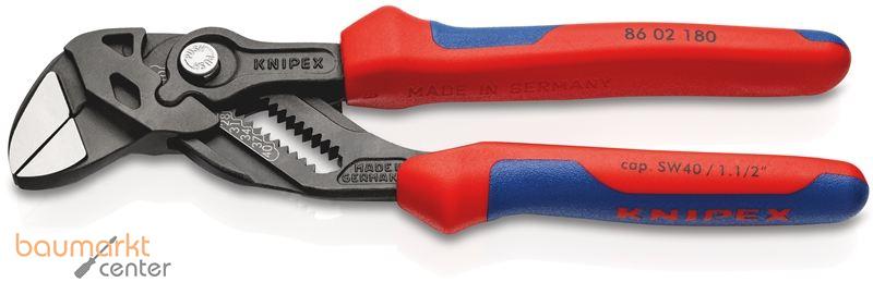 KNIPEX 86 02 180 Zangenschl�ssel Zange und Schraubenschl�ssel in einem Werkzeug mit Mehrkomponenten-H�llen grau atramentiert 180 mm