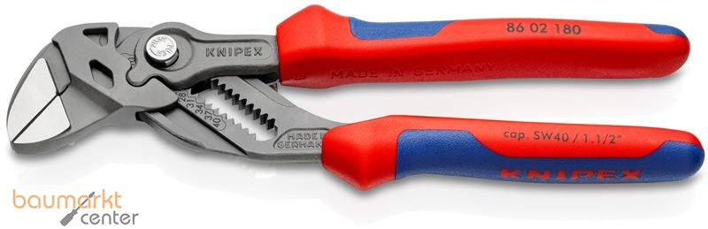 KNIPEX 86 02 180 SB Zangenschl�ssel Zange und Schraubenschl�ssel in einem Werkzeug mit Mehrkomponenten-H�llen grau atramentiert 180 mm