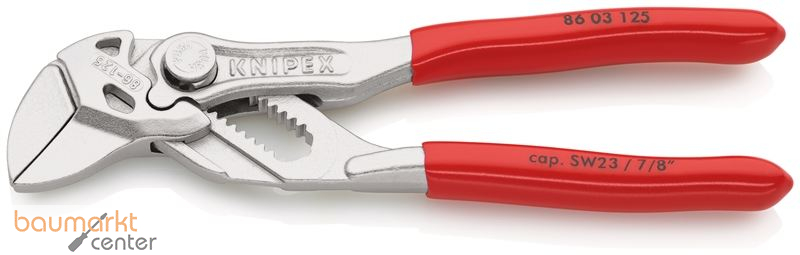 KNIPEX 86 03 125 SB Mini-Zangenschl�ssel Zange und Schraubenschl�ssel in einem Werkzeug mit Kunststoff �berzogen verchromt 125 mm