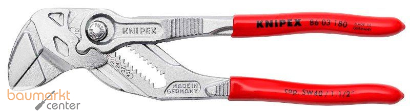 KNIPEX 86 03 180 SB Zangenschl�ssel Zange und Schraubenschl�ssel in einem Werkzeug mit Kunststoff �berzogen verchromt 180 mm
