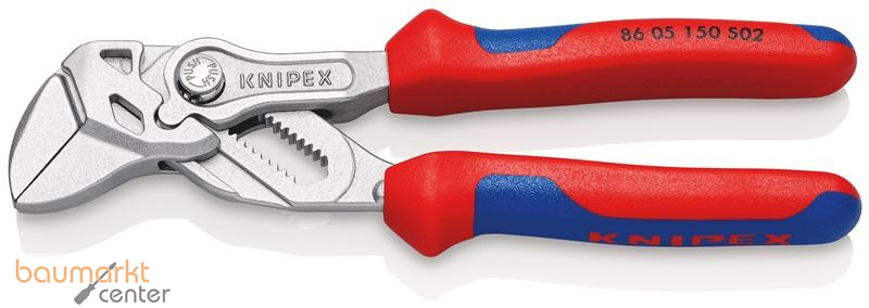 KNIPEX 86 05 150 S02 Zangenschl�ssel mit aufgerauten Backen mit Mehrkomponenten-H�llen verchromt 150 mm
