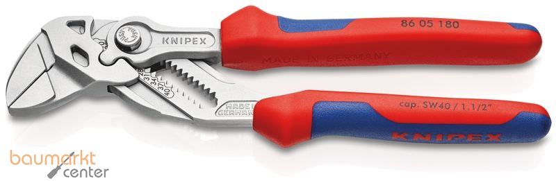 KNIPEX 86 05 180 SB Zangenschl�ssel Zange und Schraubenschl�ssel in einem Werkzeug mit Mehrkomponenten-H�llen verchromt 180 mm