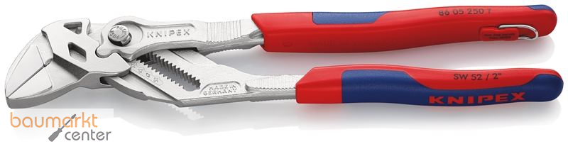 KNIPEX 86 05 250 T BK Zangenschl�ssel Zange und Schraubenschl�ssel in einem Werkzeug mit Mehrkomponenten-H�llen, mit integrierter Befestigungs�se zum Anbringen einer Absturzsicherung verchromt 250 mm