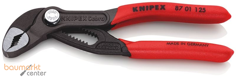 KNIPEX 87 01 125 SB Cobra� Hightech-Wasserpumpenzange mit rutschhemmendem Kunststoff �berzogen grau atramentiert 125 mm