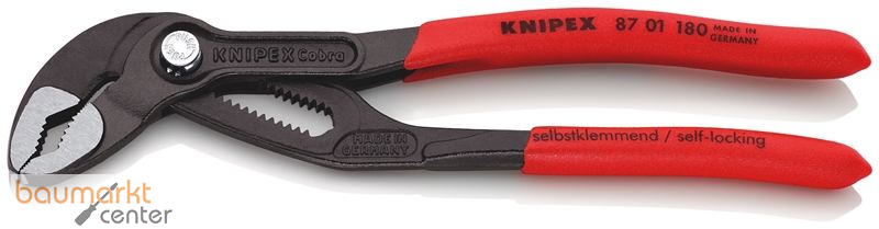KNIPEX 87 01 180 SB Cobra� Hightech-Wasserpumpenzange mit rutschhemmendem Kunststoff �berzogen grau atramentiert 180 mm