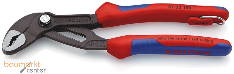KNIPEX 87 02 180 T Cobra� Hightech-Wasserpumpenzange mit Mehrkomponenten-H�llen, mit integrierter Befestigungs�se zum Anbringen einer Absturzsicherung grau atramentiert 180 mm