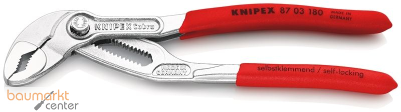 KNIPEX 87 03 180 Cobra� Hightech-Wasserpumpenzange mit rutschhemmendem Kunststoff �berzogen verchromt 180 mm
