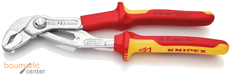 KNIPEX 87 26 250 Cobra� VDE Hightech-Wasserpumpenzange, isoliert isoliert mit Mehrkomponenten-H�llen, VDE-gepr�ft verchromt 250 mm