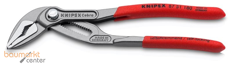 KNIPEX 87 51 180 SB Cobra� ES Wasserpumpenzange extra-schlank mit rutschhemmendem Kunststoff �berzogen grau atramentiert 180 mm