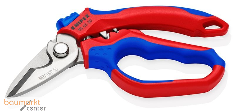 KNIPEX 95 05 20 SB Gewinkelte Elektrikerschere mit Mehrkomponenten-H�llen, glasfaserverst�rkt spiegelpoliert 180 mm