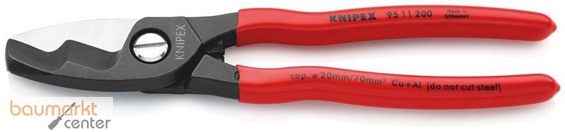 KNIPEX 95 11 200 SB Kabelschere mit Doppelschneide mit Kunststoff �berzogen br�niert 200 mm
