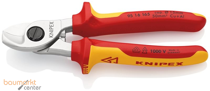 KNIPEX 95 16 165 Kabelschere isoliert mit Mehrkomponenten-H�llen, VDE-gepr�ft verchromt 165 mm