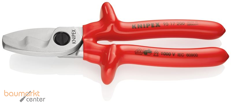 KNIPEX 95 17 200 Kabelschere mit Doppelschneide tauchisoliert, VDE-gepr�ft verchromt 200 mm