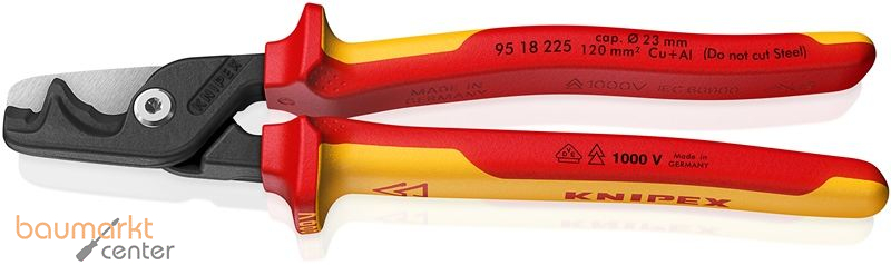 KNIPEX 95 18 225 StepCut� XL Kabelschere mit Stufenschnitt isolierender Mehrkomponenten-Griff, VDE-gepr�ft br�niert 225 mm