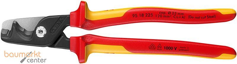 KNIPEX 95 18 225 SB StepCut� XL Kabelschere mit Stufenschnitt isolierender Mehrkomponenten-Griff, VDE-gepr�ft br�niert 225 mm