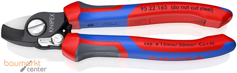 KNIPEX 95 22 165 Kabelschere mit �ffnungsfeder mit Comfort-Griffen br�niert 165 mm