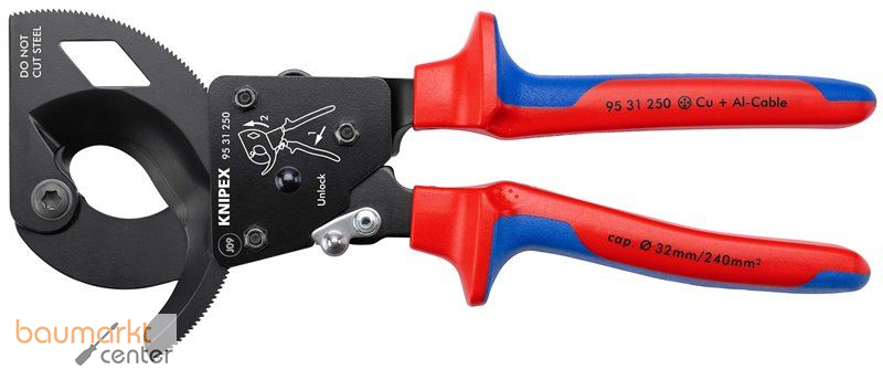 KNIPEX 95 31 250 Kabelschneider (Ratschenprinzip) mit Mehrkomponenten-H�llen schwarz lackiert 250 mm