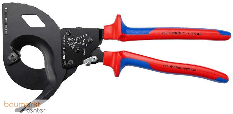 KNIPEX 95 32 320 Kabelschneider (Ratschenprinzip, Dreigang) mit Mehrkomponenten-H�llen schwarz lackiert 320 mm