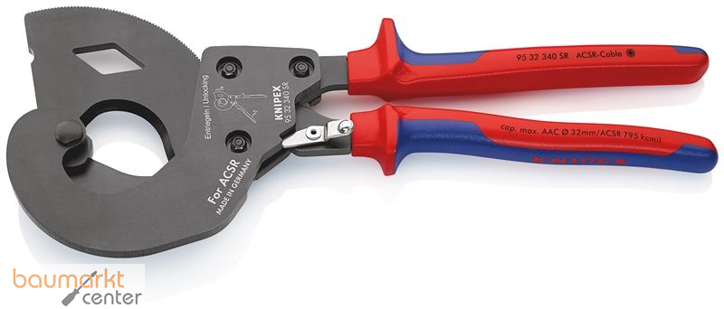 KNIPEX 95 32 340 SR ACSR Freileitungsschneider (Ratschenprinzip) f�r Freileitungsseile mit Stahlkern mit Mehrkomponenten-H�llen br�niert 340 mm