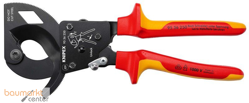 KNIPEX 95 36 250 Kabelschneider (Ratschenprinzip) isoliert mit Mehrkomponenten-H�llen, VDE-gepr�ft schwarz atramentiert 250 mm