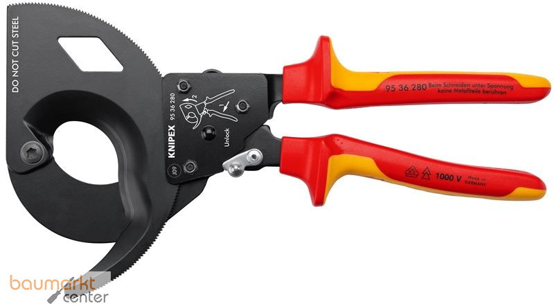 KNIPEX 95 36 280 Kabelschneider (Ratschenprinzip) isoliert mit Mehrkomponenten-H�llen, VDE-gepr�ft schwarz atramentiert 280 mm