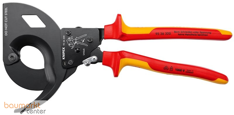 KNIPEX 95 36 320 Kabelschneider (Ratschenprinzip, Dreigang) isoliert mit Mehrkomponenten-H�llen, VDE-gepr�ft schwarz atramentiert 320 mm