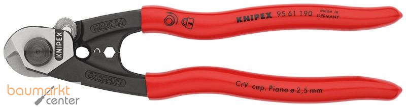 KNIPEX 95 61 190 SB Drahtseilschere geschmiedet mit Kunststoff �berzogen 190 mm
