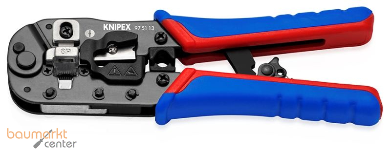 KNIPEX 97 51 13 Crimpzange f�r RJ45-Westernstecker mit Mehrkomponenten-H�llen br�niert 190 mm