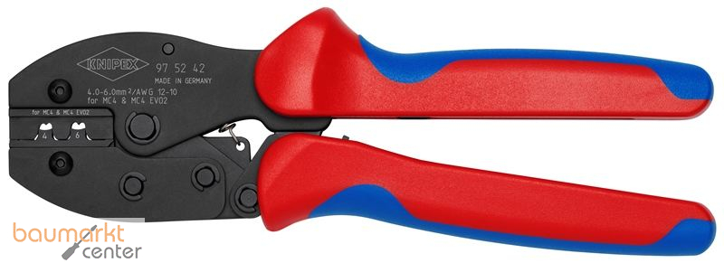 KNIPEX 97 52 42 SB PreciForce� Crimpzange f�r MC4�-/MC4� EVO 2-Steckverbinder mit rutschhemmenden Kunststoff-H�llen br�niert 220 mm