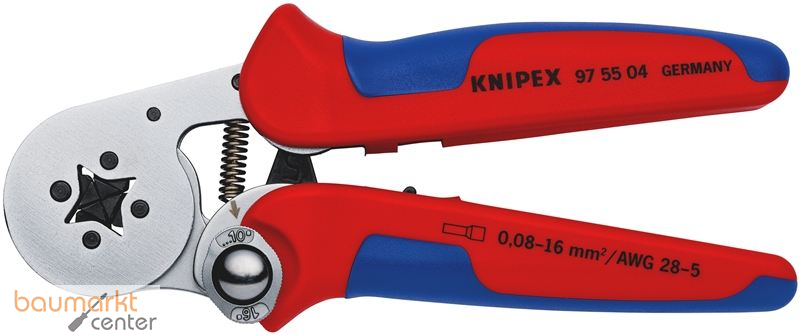 KNIPEX 97 55 04 SB Selbsteinstellende Crimpzange f�r Aderendh�lsen mit Seiteneinf�hrung mit Mehrkomponenten-H�llen verchromt 180 mm