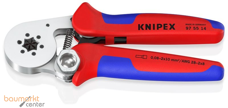 KNIPEX 97 55 14 SB Selbsteinstellende Crimpzange f�r Aderendh�lsen mit Seiteneinf�hrung mit Mehrkomponenten-H�llen verchromt 180 mm
